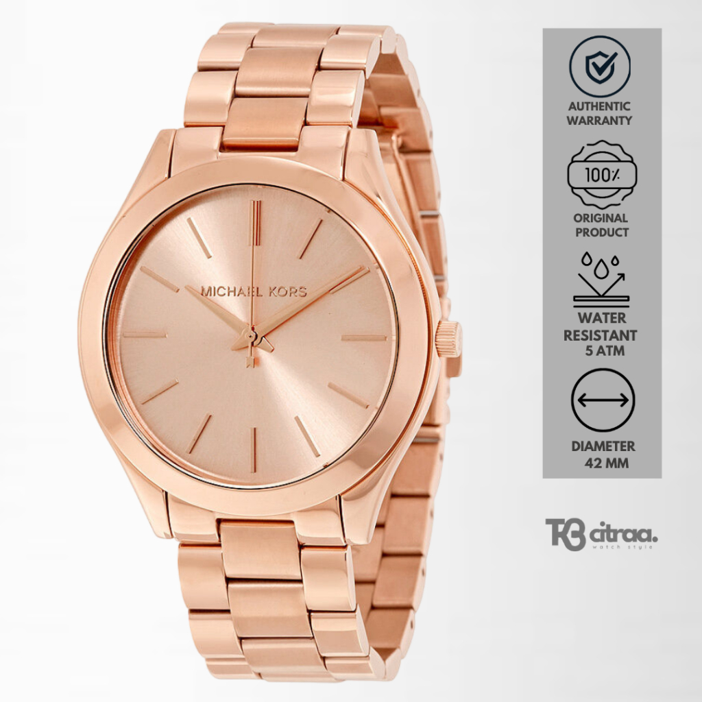 Jam Tangan Pria Michael Kors Runway Rose Gold Slim Stainless Steel Casual Original MK3197
