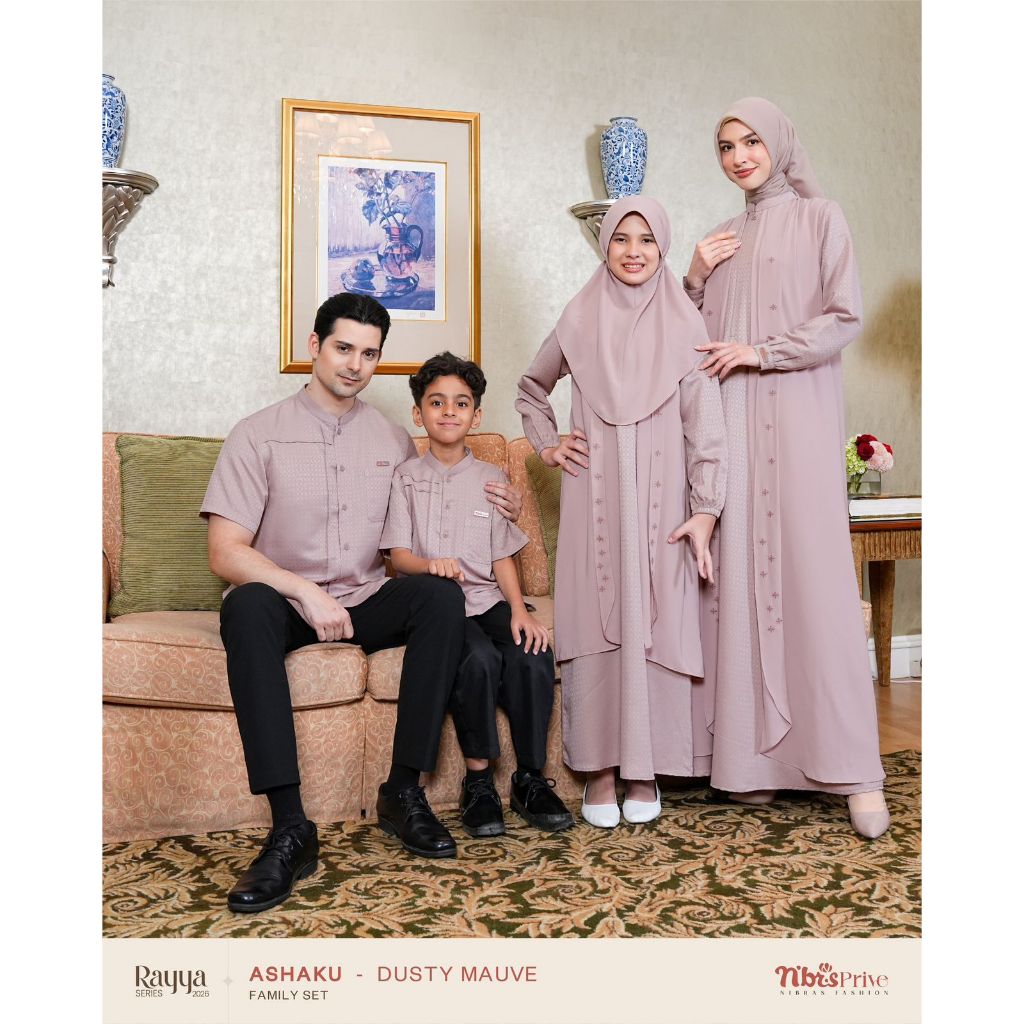 NIBRASASHAKU DUSTY MAUVE SARIMBIT TERBARU RAYYA SERIE 2026 - SETELAN GAMIS KOKO ANAK WARNA DUSTY MAU