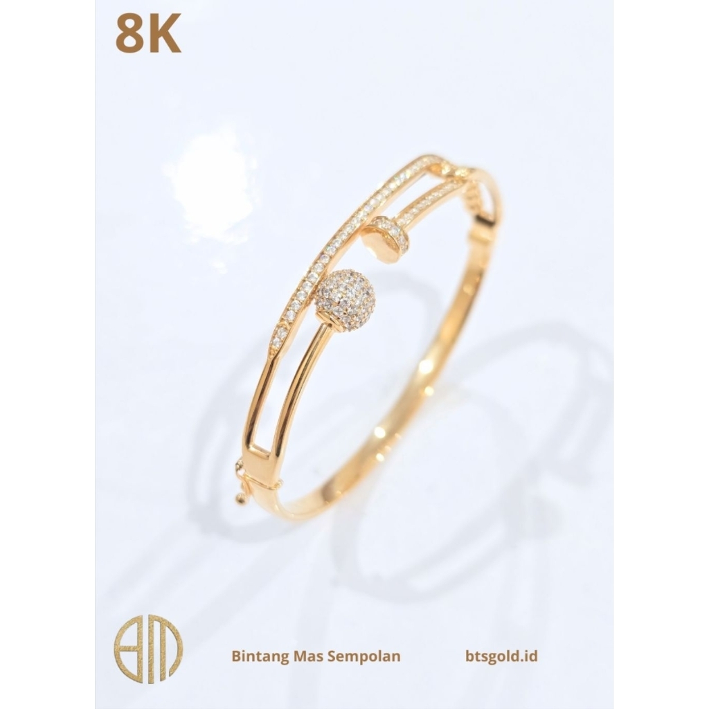 Gelang Bangle Paku Bulat Permata Putih Emas Asli