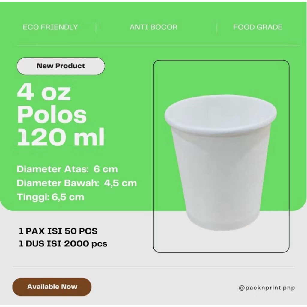 Paper Hot Cup 4 oz & Tutup nya Gelas Kertas 4 oz Putih