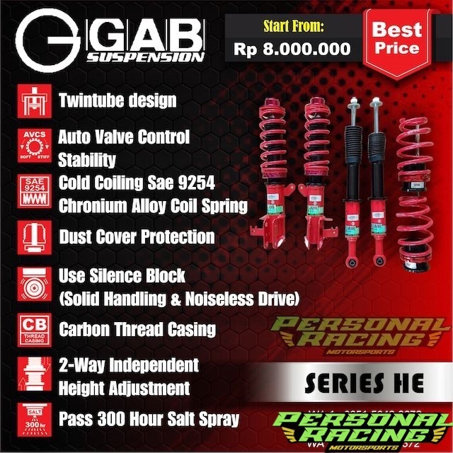 Aksesoris Suspensi per Shockbecker Coilover GAB HE Series Civic FB 12+