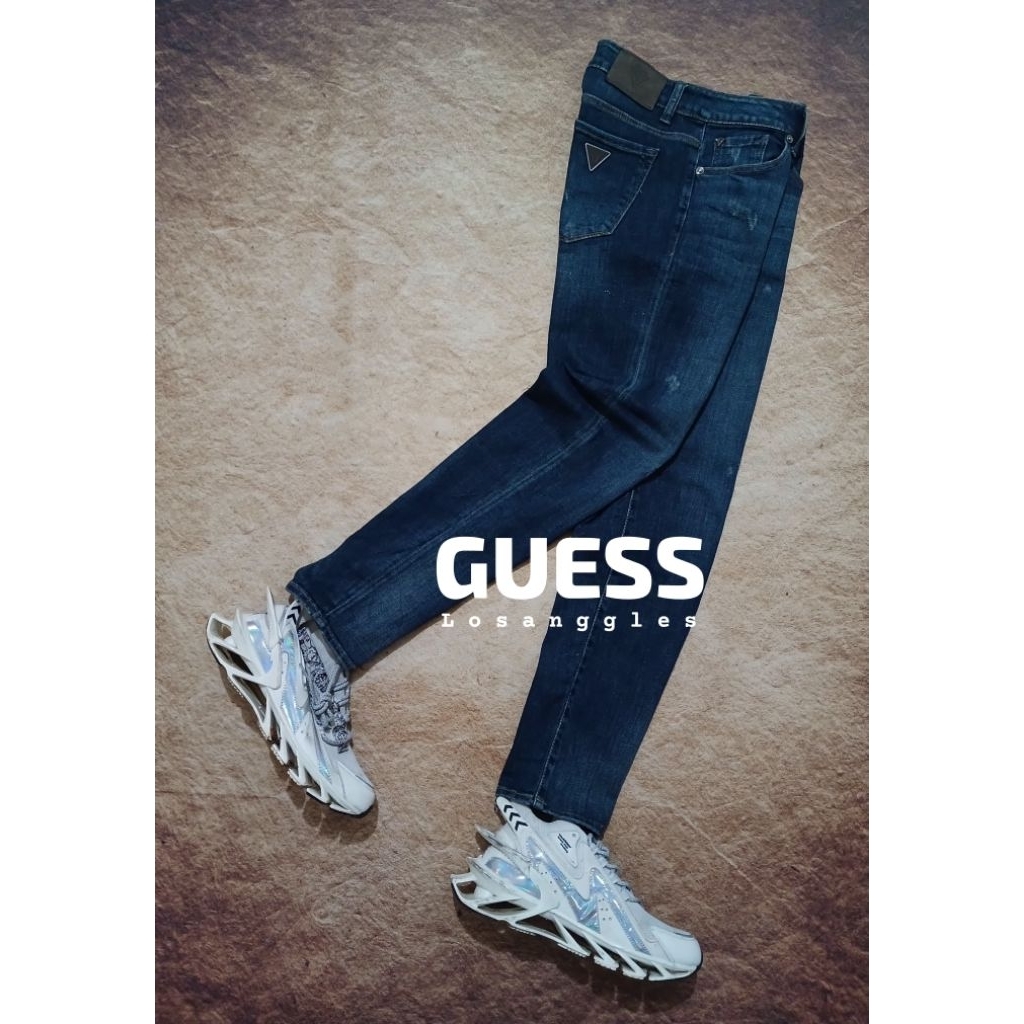 Celana jeans pria keren GUESS slim straight tebal ngaret second preloved