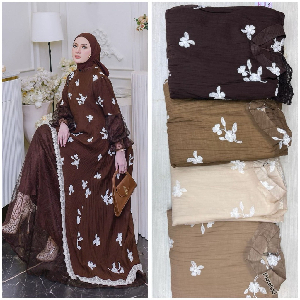 Gamis Polkadot Pita Katun Bordir  Motif Random All Size LD 110–120