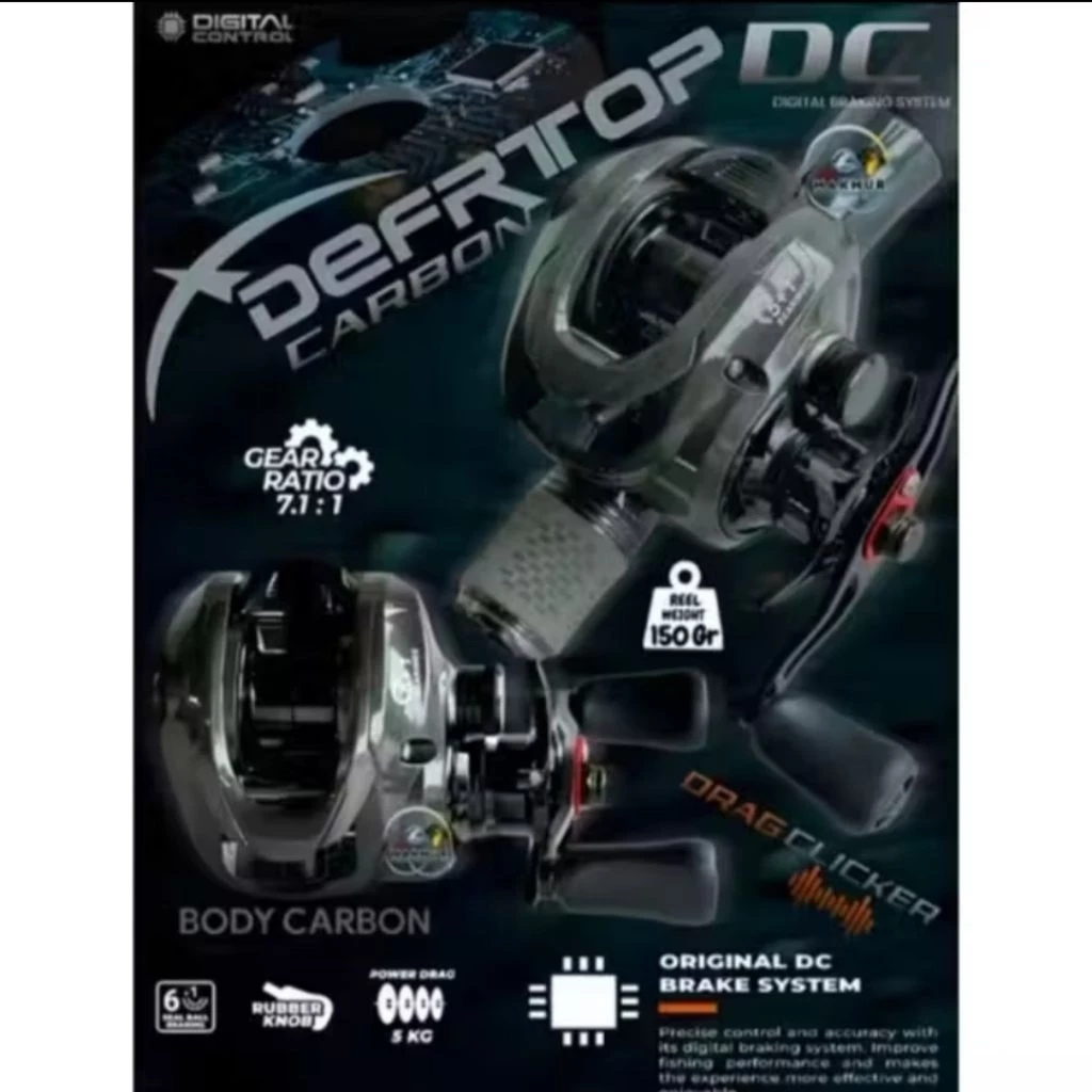 DEFRTOP Reel Pancing BC DC Digital Control Carbon Body 7.1:1 5kg Max Drag