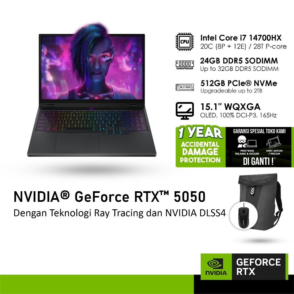 LENOVO LEGION 5i OLED 15IRX10 GeForce RTX™ 5050 8GB - i7 14700HX 24GB 512GB WINDOWS 11 165HZ - 4RID