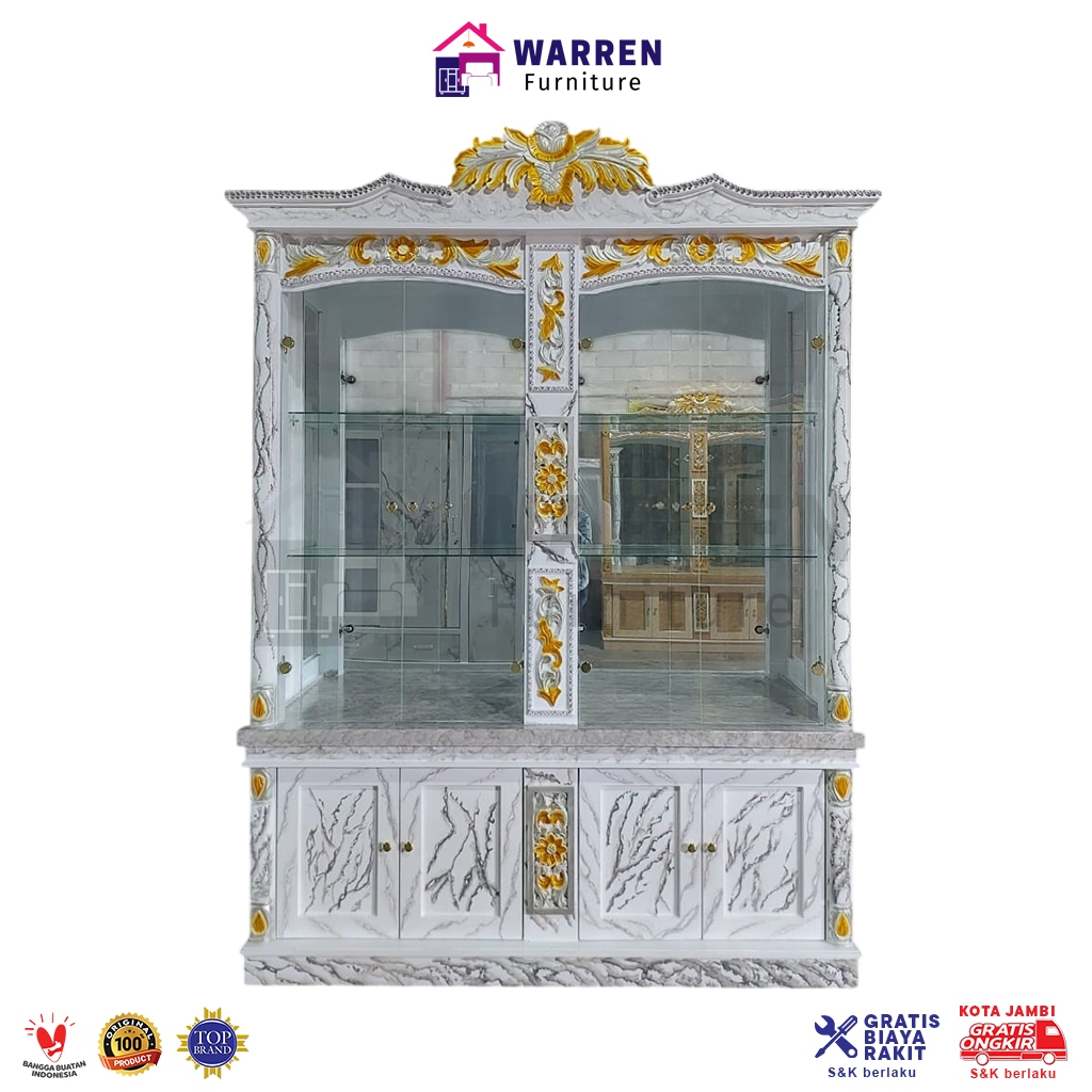 Lemari Kristal 4 Pintu Kaca Panjang Galaxy Lemari Hias Bufet 4 Pintu Kaca