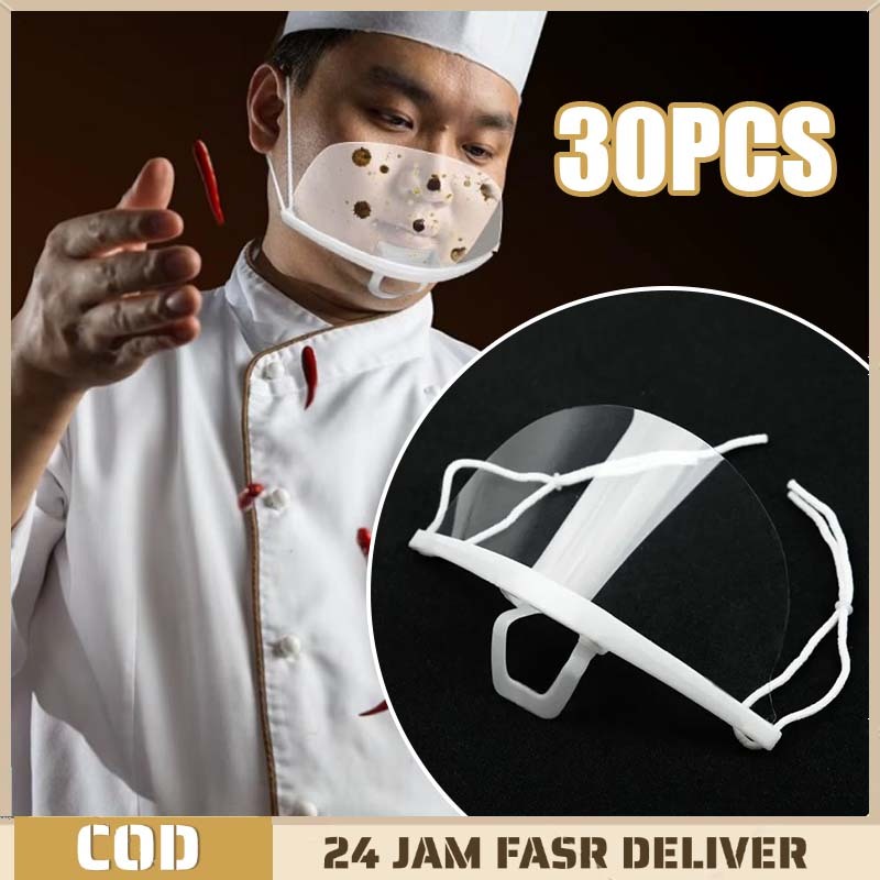 30pcs/1set Masker Masak Masker Bening Transparan Tutup Mulut Masak Masker Plastik Transparan Wajah