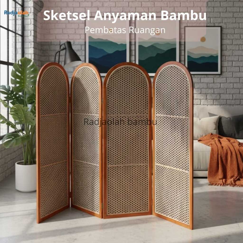 (FREE PACKING KAYU) Sketsel Pembatas Ruangan / Pembatas Ruangan 4 pintu SAT-07  - Partisi Ruangan AN