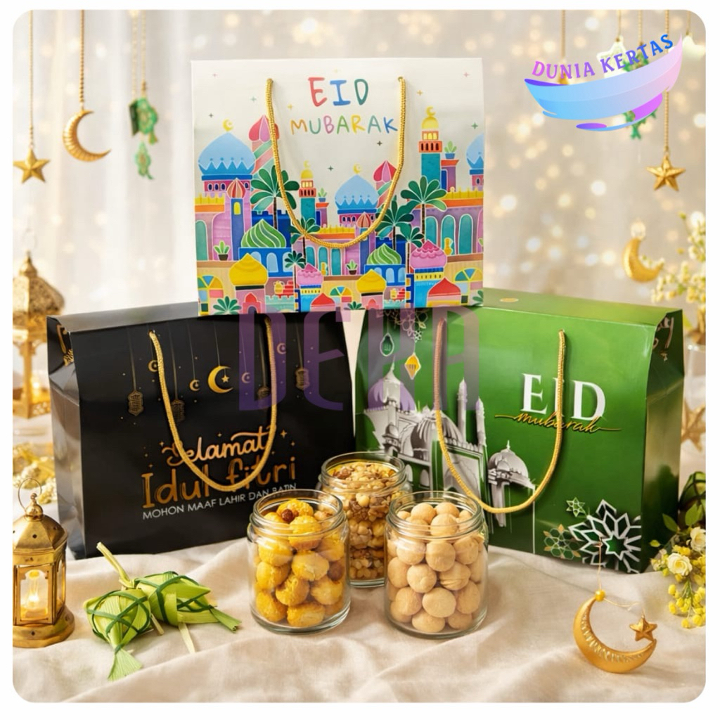 Hampers Box Lebaran Premium – Paper Bag Idul Fitri | Tas Kado Pakaian, Makanan & Cemilan