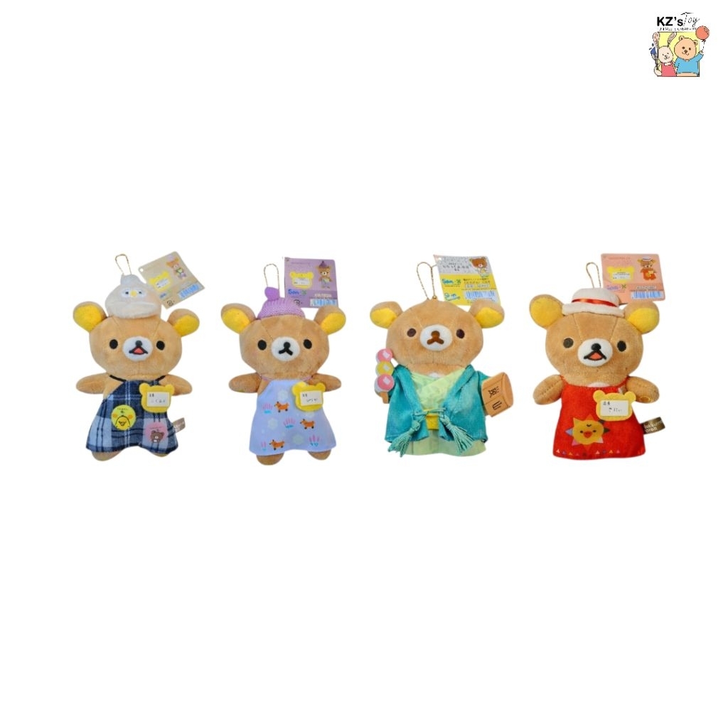 Rilakkuma Plush Keychain Original San-X Jepang | Store Manager / Winter / Arashiyama / Red Dress