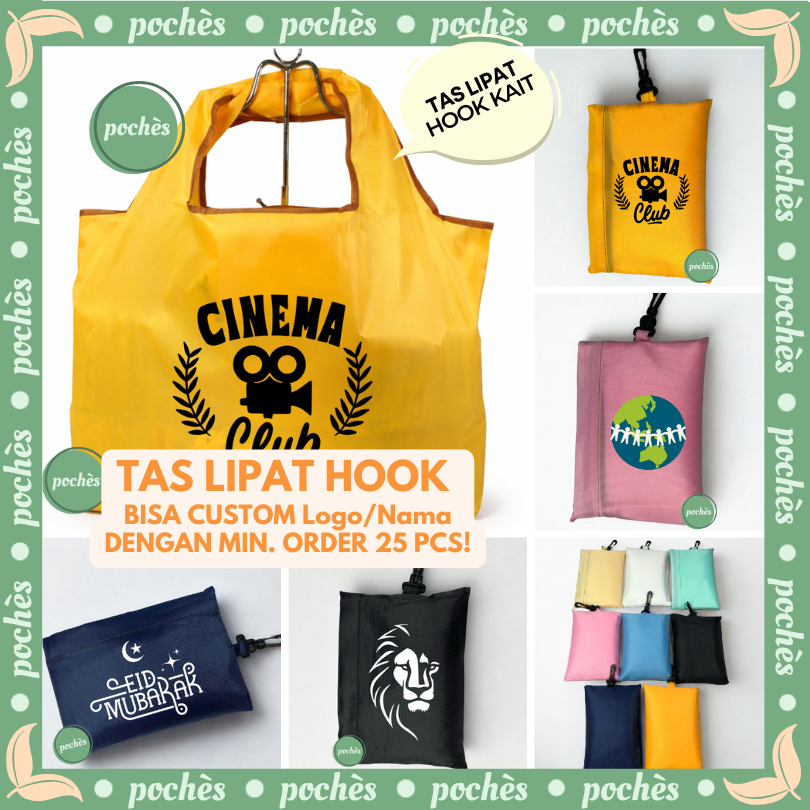 CUSTOM TAS BELANJA LIPAT / ECO SHOPPING BAG UKURAN BESAR DENGAN HOOK GANTUNGAN PENGAIT