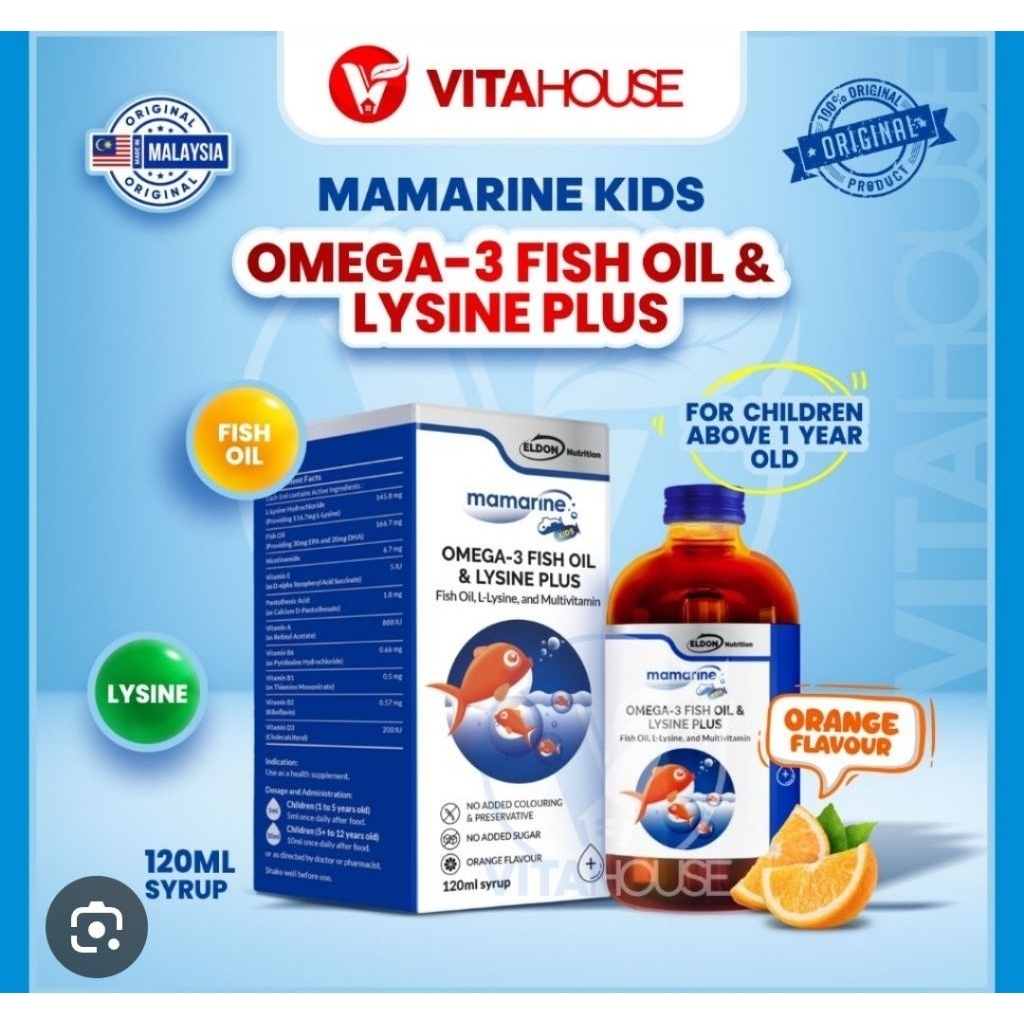 Mamarine Omega-3 Fish Oil & Lysine Plus 120 ml