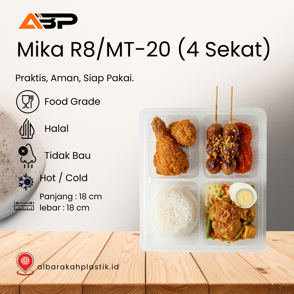 Mika R8 / MT-20 Sekat 4 - Wadah Nasi Box / Catering