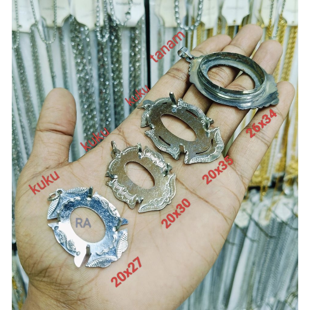 OBRAL cangkang/emban/rangka liontin besi putih (monel) 1 kodi/20 pcs