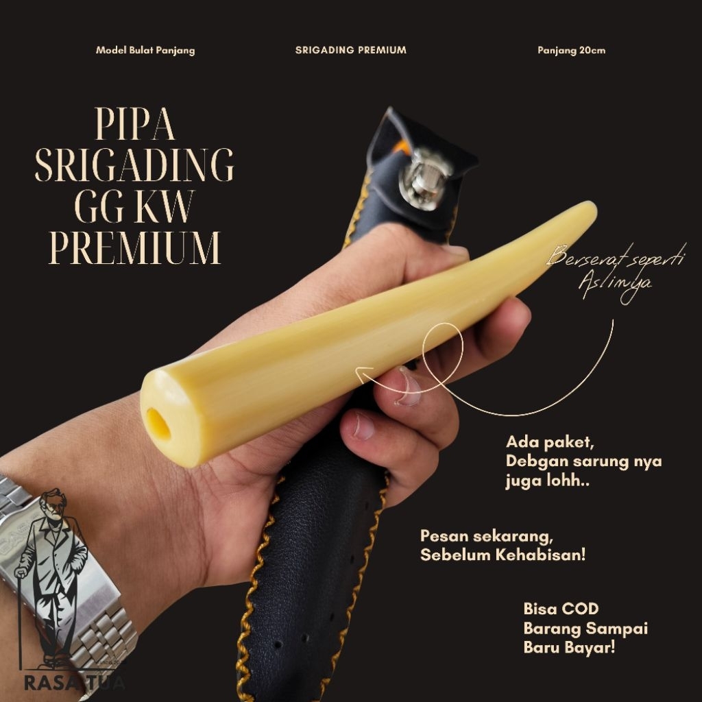 Pipa Padud Once Cangklong Serbuk Gading Srigading – Model Bulat Pucuk Panjang 20cm Elegan & Nyaman D