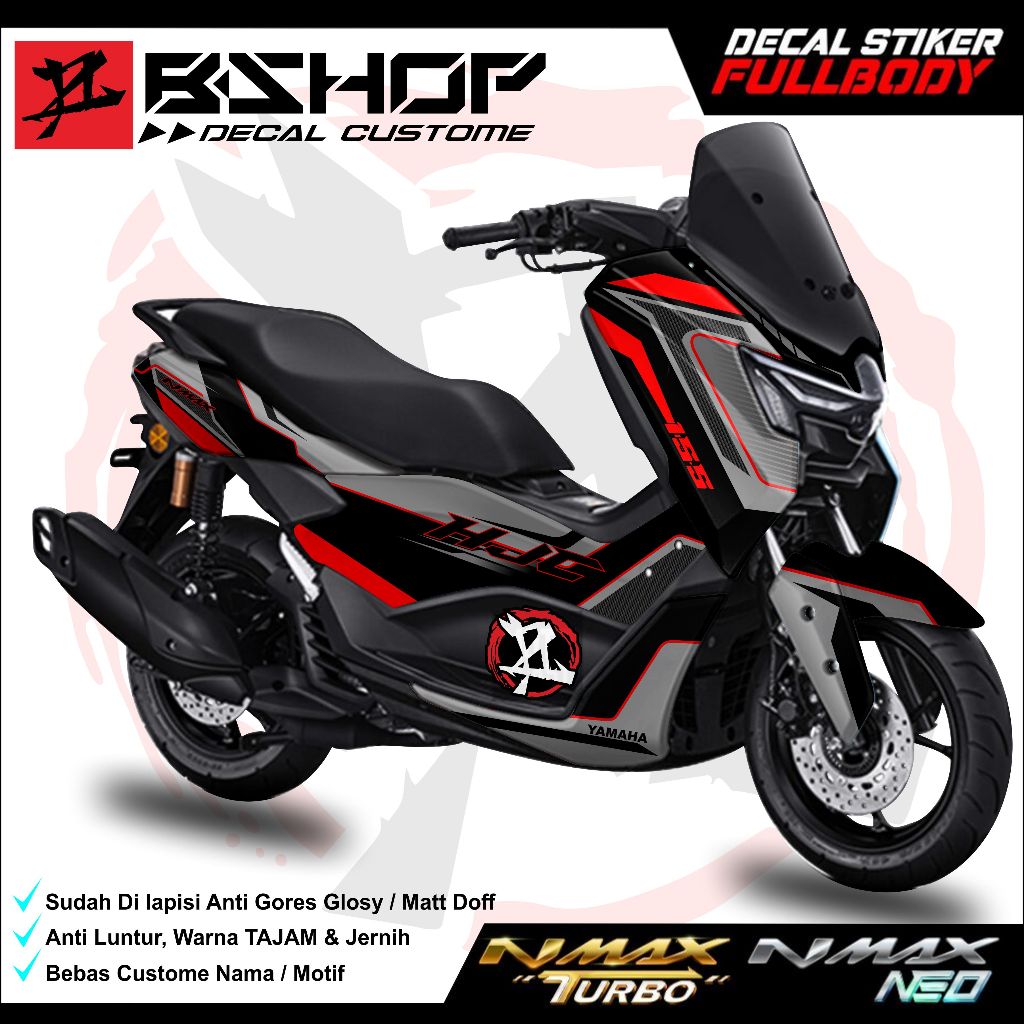 Sticker Decal Yamaha Nmax Turbo/Neo S 2024 Motif HJC Grafis Variasi Warna Pilihan Bissa Tambah Namaa