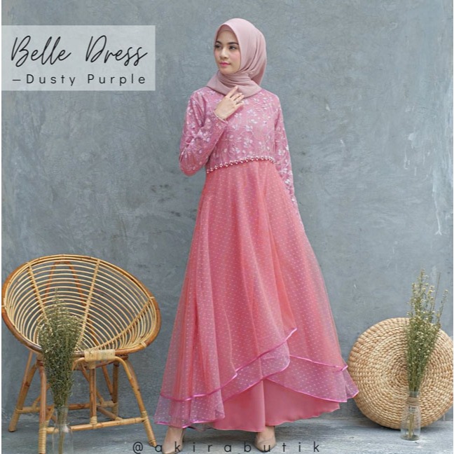 Belle Dress Satin Velvet Mix Brokat Tile - Dress Kondangan Mewah - Baju Bridesmaid & Wisuda