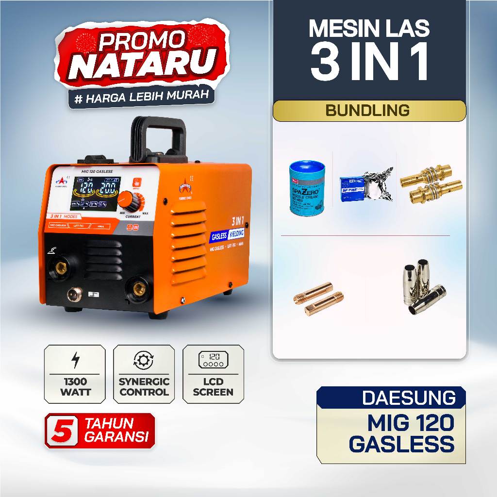 Mesin Las Daesing MIG 120 Gasless 3 IN 1 TIG MMA MIG Tanpa Gas