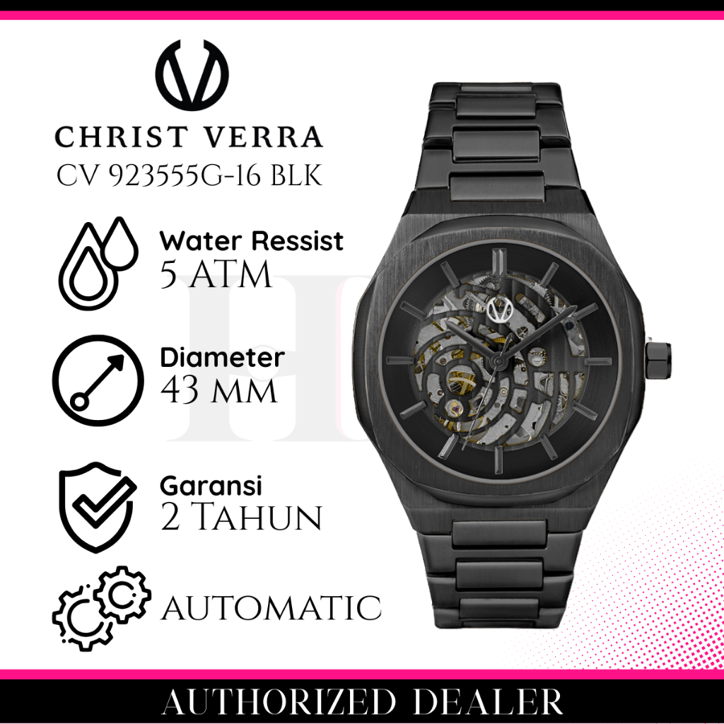 CHRIST VERRA CV 923555G-16 BLK Jam Tangan Pria Original Analog Automatic Antiair