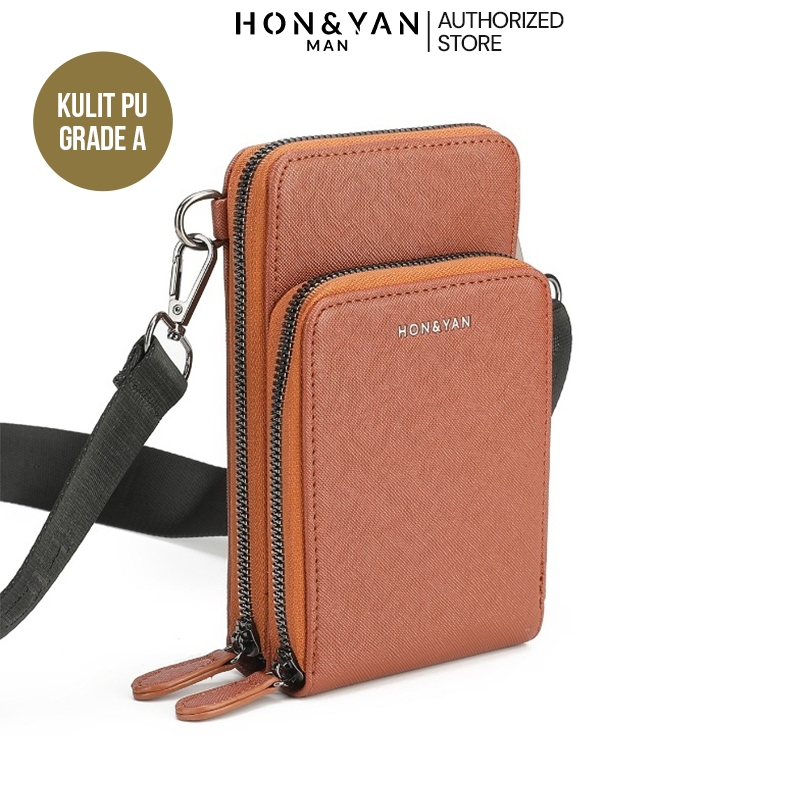 HONYAN MAN Audy Tas Selempang Bahu Pria Tas HP Pria Kulit PU Original Branded Berkualitas