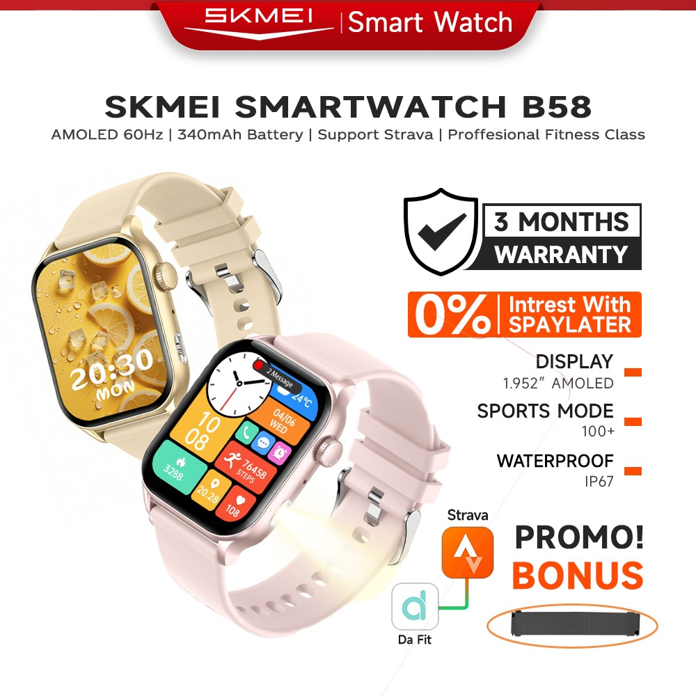 SKMEI B58 Smartwatch 1.95inci Amoled Touchscreen Jam Tangan Pria IP67 Waterproof Bluetooth Call Slee