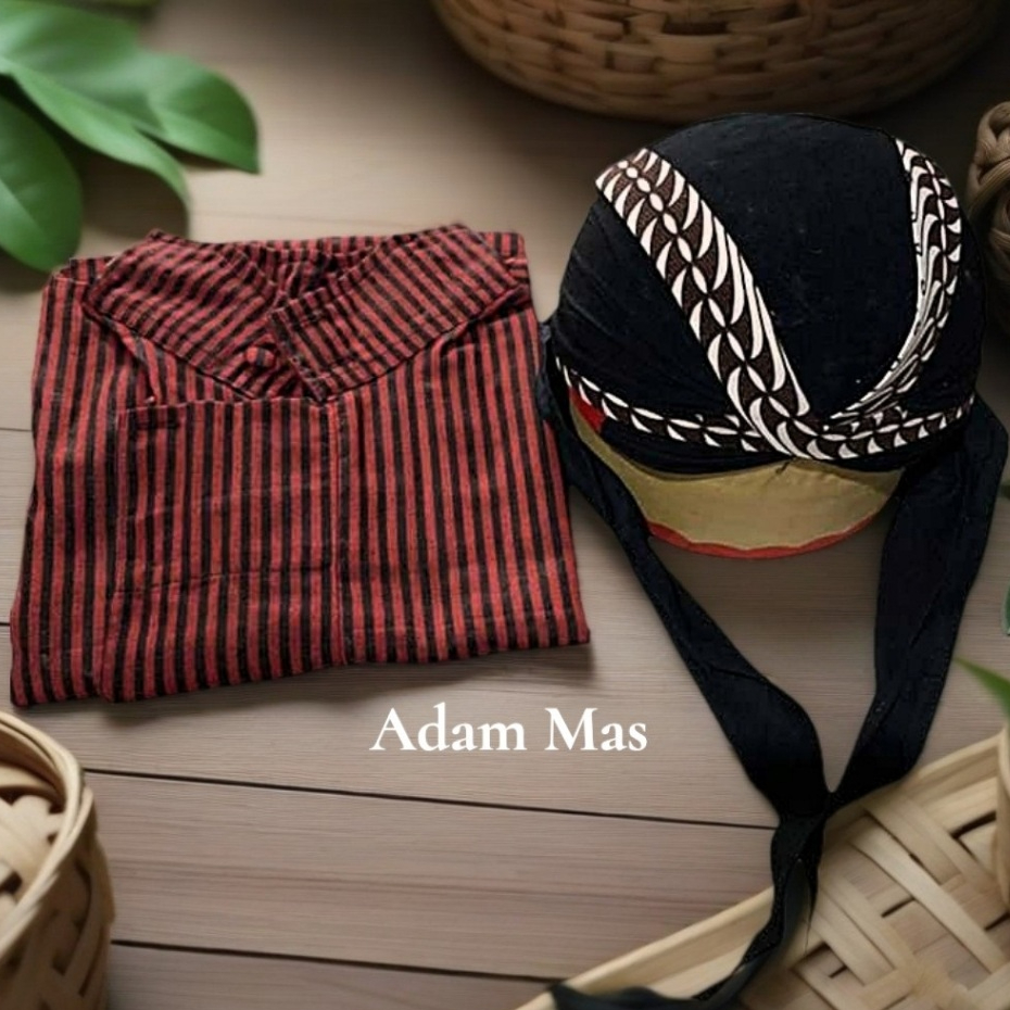 Surjan Lurik Pria/ Baju Lurik Pria Adat Jawa/Baju Lurik Jawa Dewasa/Baju Jawa Bonus Blangkon
