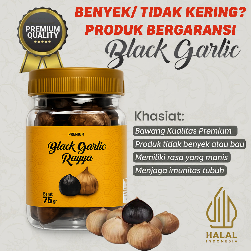 Rayya Black Garlic Solo Bawang Hitam Tunggal Premium Rasa Manis | Tidak Benyek | Alami | HALAL