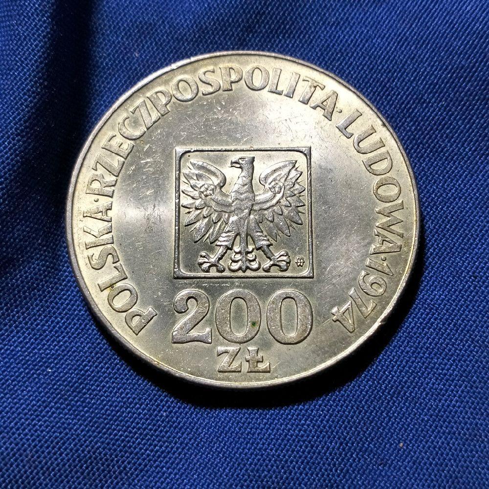 Koin Perak 200 zt 1974 negara POLAND