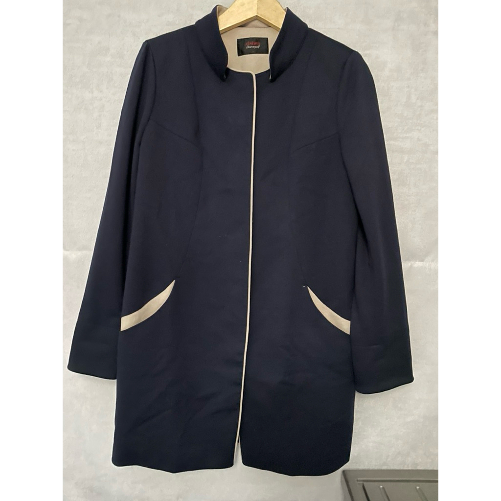ZISHEN BLAZER COAT KATUN TEBAL NAVY LONG LENGAN STICK BALIK FASHION WANITA KEKINIAN