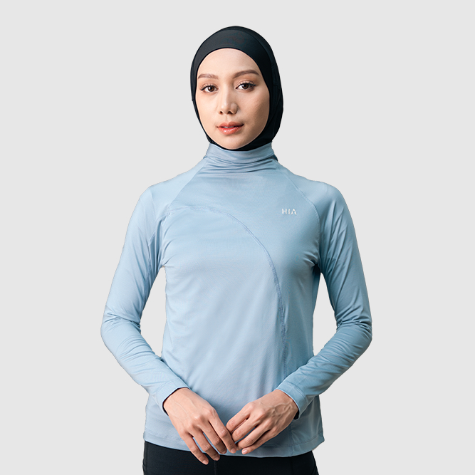HIA Everywear Kina Long Sleeve Reflective Shirt Ashley Blue Regular Fit Baju Olahraga Wanita Running