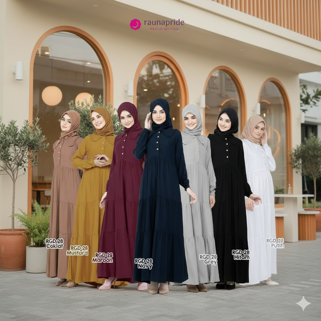GAMIS KATUN RAYON RAUNA RGD 28 ORIGINAL DRESS BAJU BUSANA MUSLIM BUSUI BAHAN KATUN RAYON PREMIUM POL