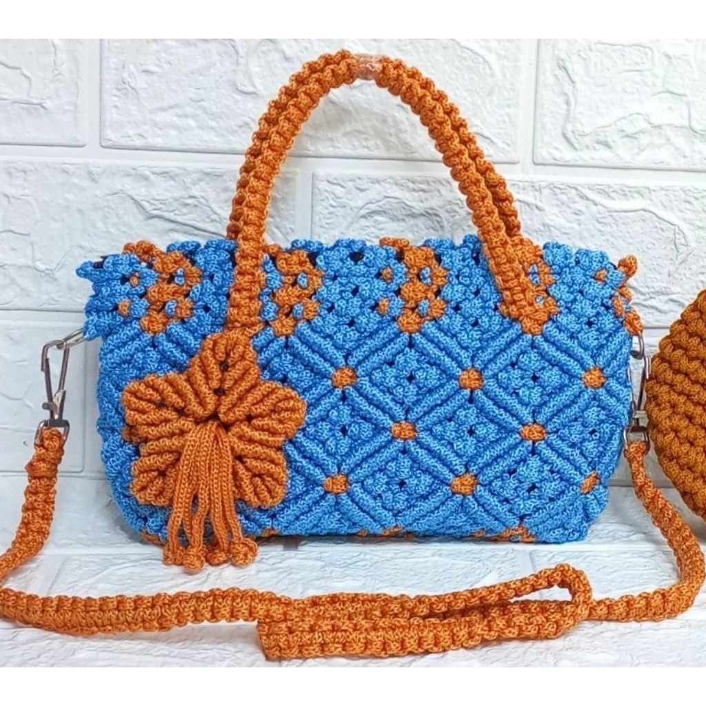 Tas Talikur 2in1 Motif Mawar Timbul / Tas Dompet Rajut Talikur / Tas Grosiranku / Tas Talikur Bunga