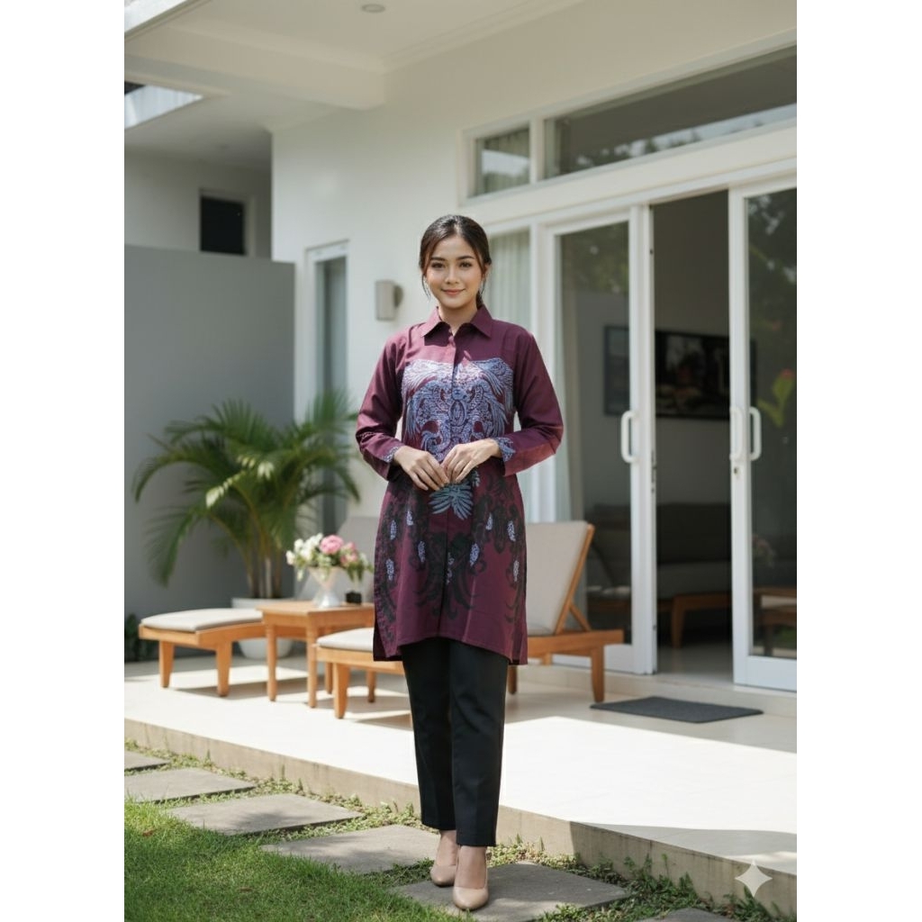 Tunik Batik Modern (Burgundy Chic)
