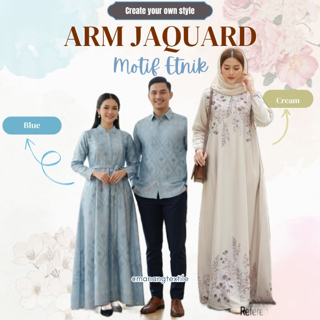 Kain Meteran Premium Arm Jaquard Motif bunga Baju Kurung Gamis Seragam Keluarga Terbaru