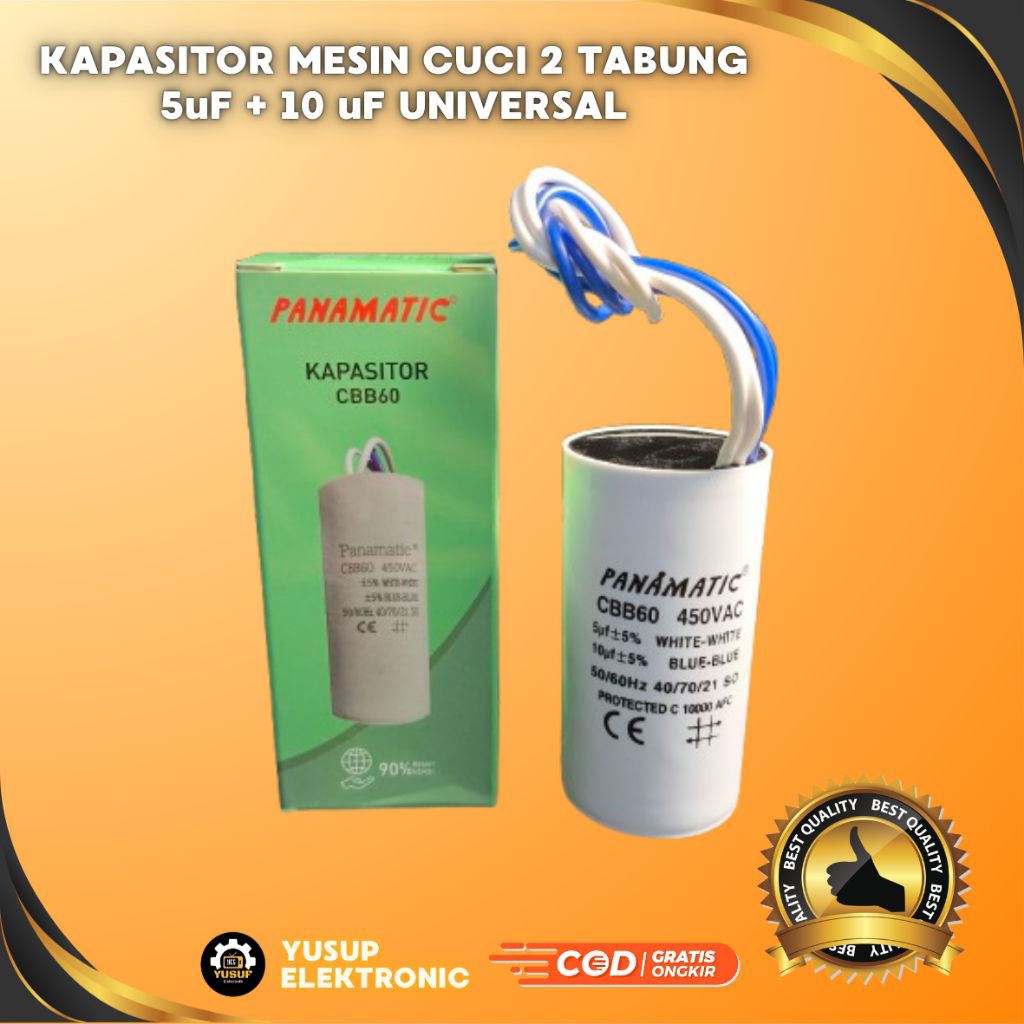 Kapasitor Mesin Cuci Universal 10+5 UF 450V KAPASITOR MESIN CUCI 2 TABUNG UNIVERSAL 5+10 Capasitor S