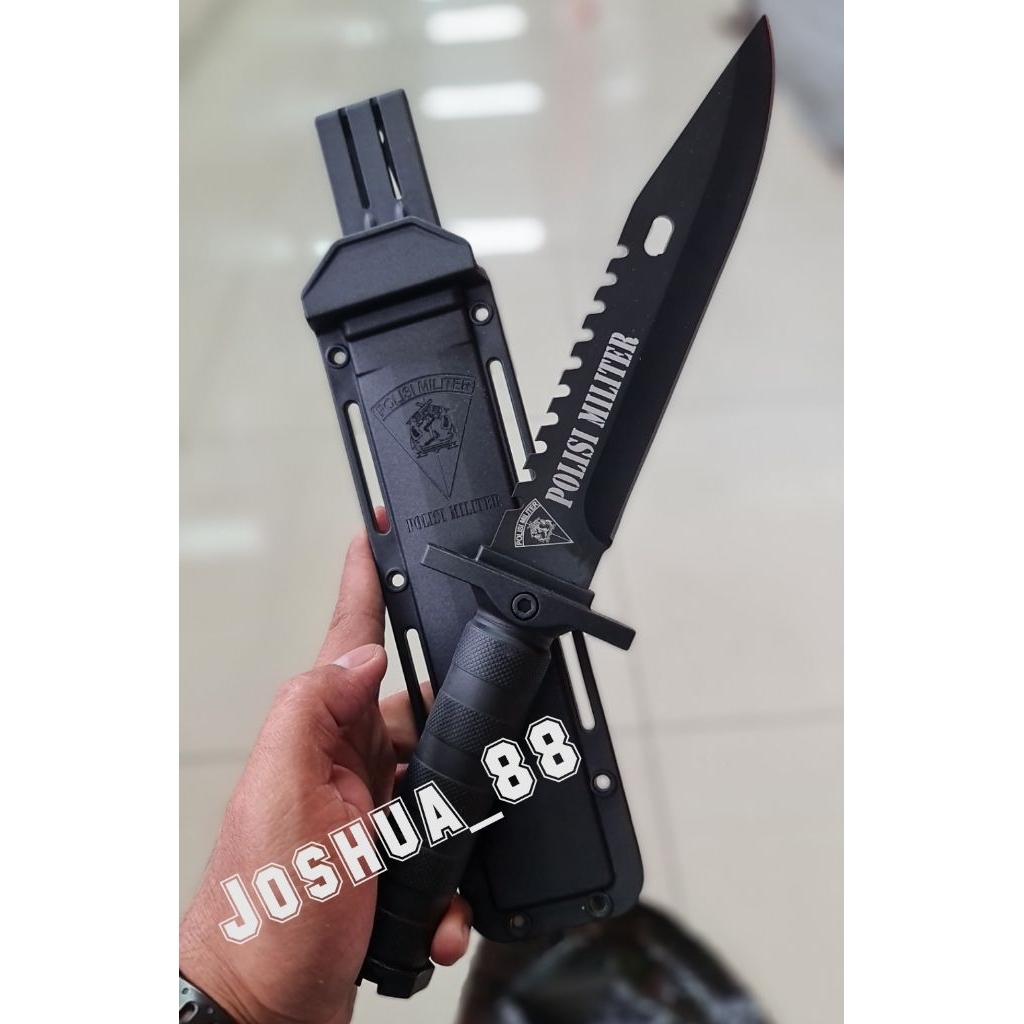 Pisau Tactical Military Custom Ukir Logo Polisi Militer POMAL Bisa Ukir Nama Sendiri