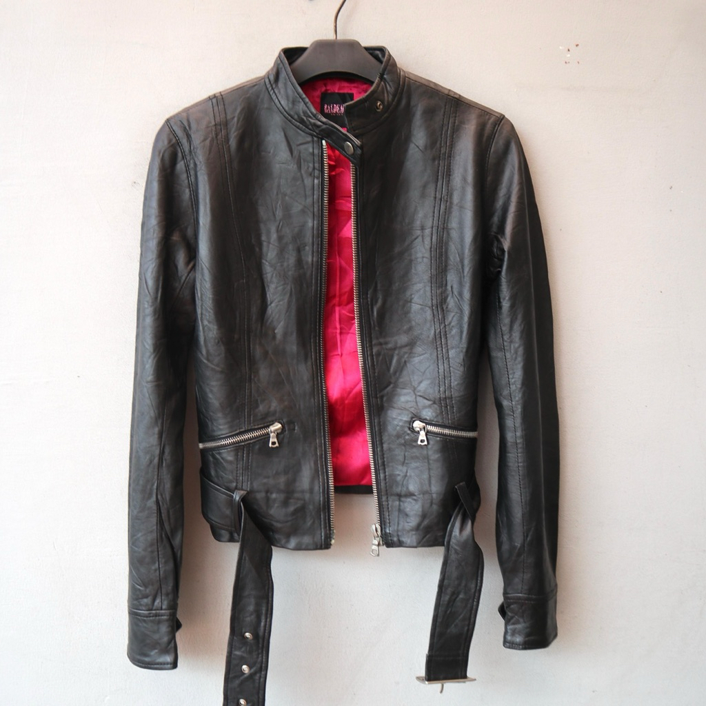 Jaket kulit asli domba biker cewek jaket motor wanita crop ramones rider cropped genuine leather pre