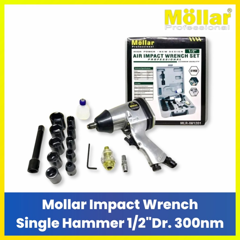 Mollar Alat Pembuka Baut Angin 1/2" Single/ Twin Hammer - Impact Angin Torsi Besar 300/700 Nm