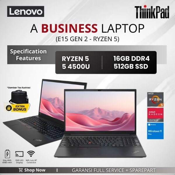 LAPTOP BARU Lenovo Thinkpad E15 G2 AMD RYZEN 5 | 16GB 512GB SSD | 15.6"FHD | Windows 11 Pro - Laptop