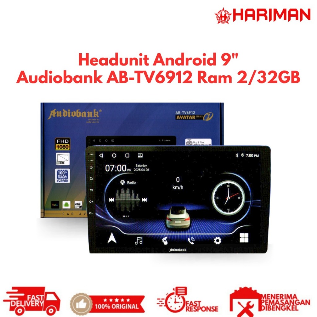 Headunit Android 9 Inch Audiobank AB-TV6912 Ram 2/32GB