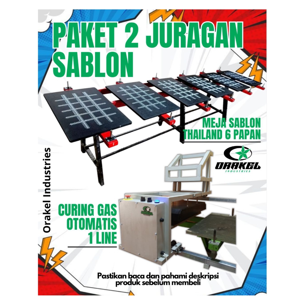 PAKET ALAT SABLON - MEJA 6 PAPAN + CURING OTOMATIS - FREE ONGKIR SEJAWA