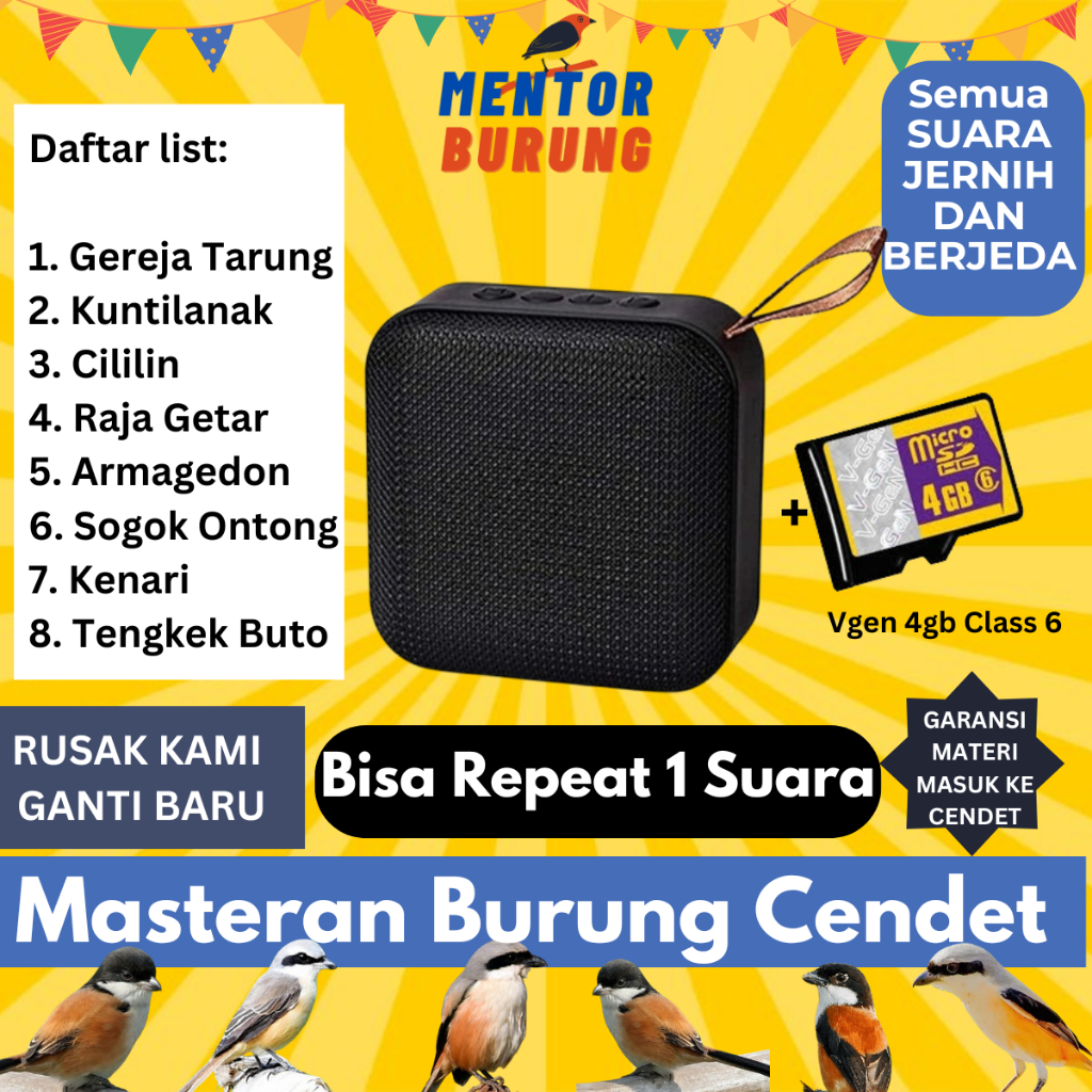 Speaker mp3 masteran isian untuk burung cendet jernih berjeda