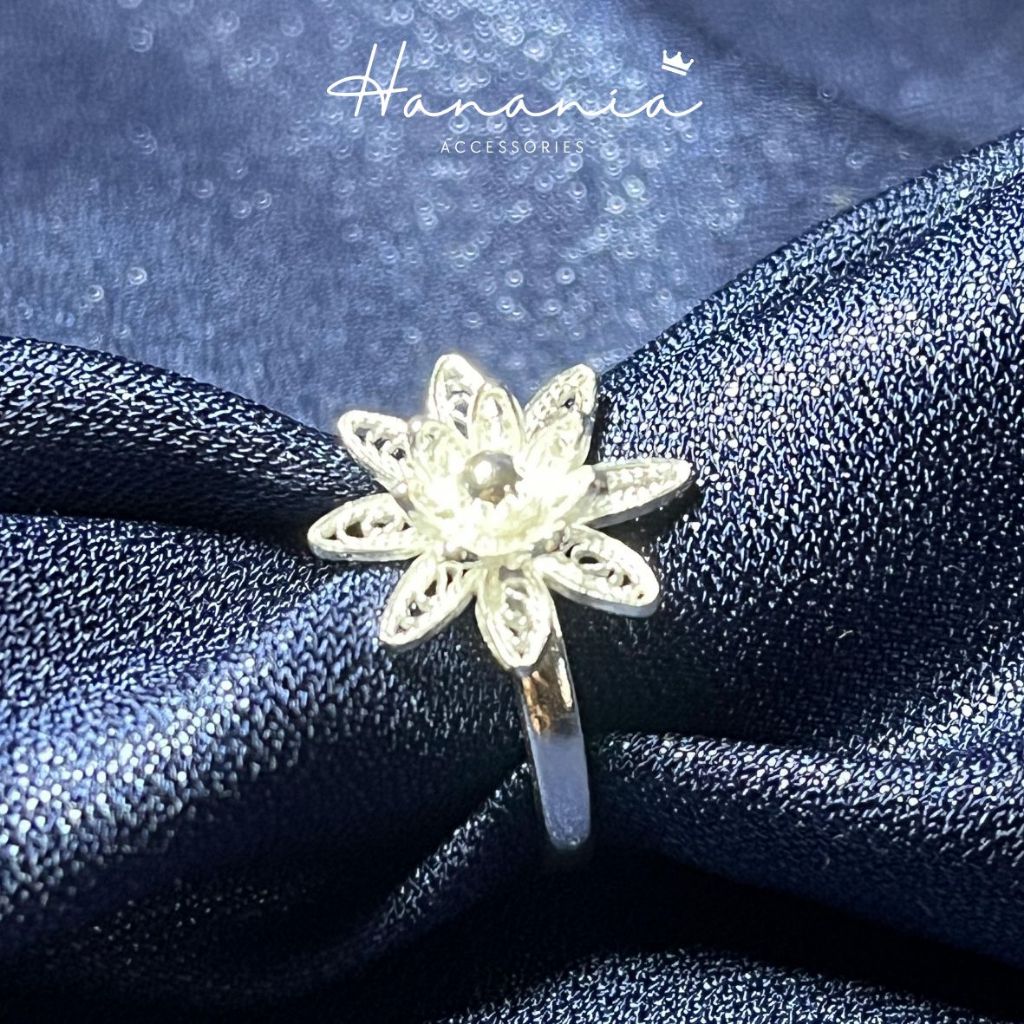 Hanania - Jewelry Cincin Silver / Perak, H055 Cincin Motif Bunga, Filigree, Cincin bisa dipakai pria