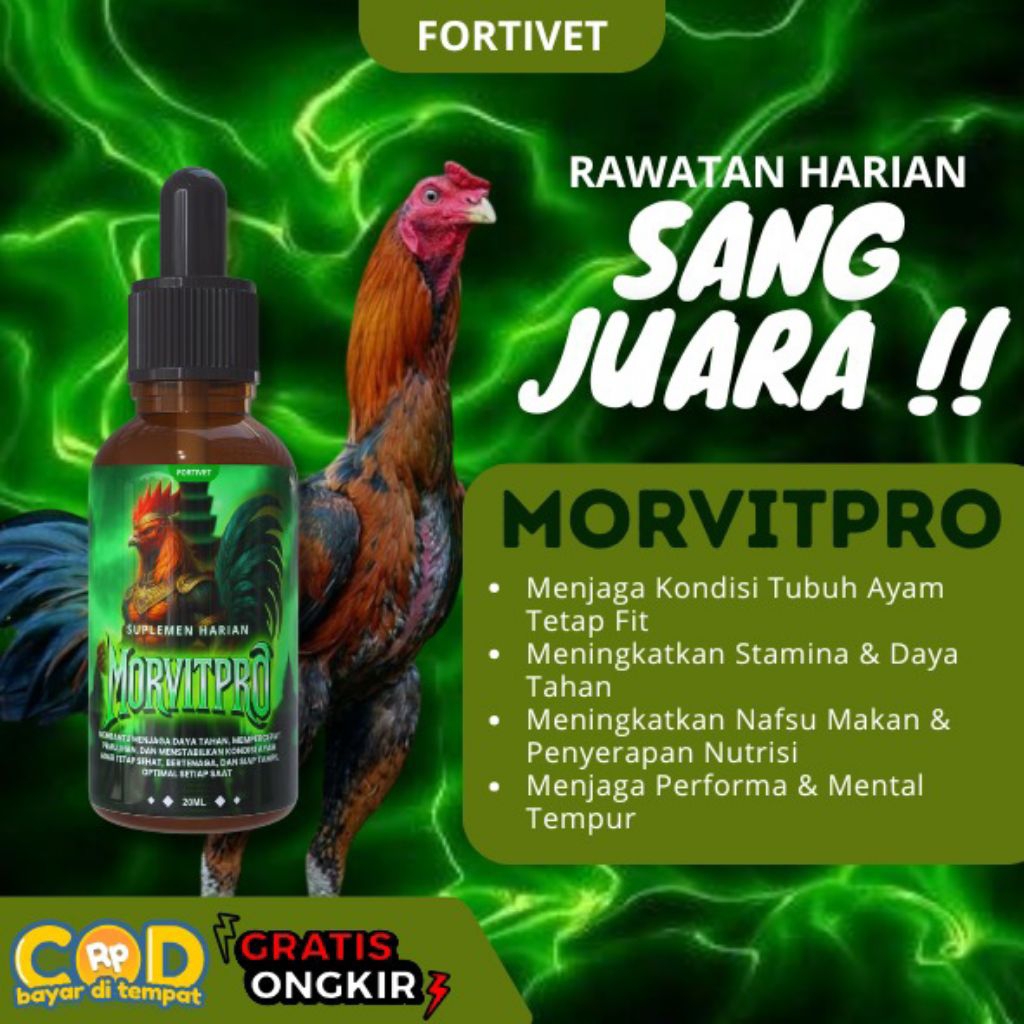 MORVITPRO SUPLEMEN AYAM PENAMBAH STAMINA AYAM MENJAGA KESEHATAN DAN DAYA TAHAN TUBUH AYAM VITAMIN AY
