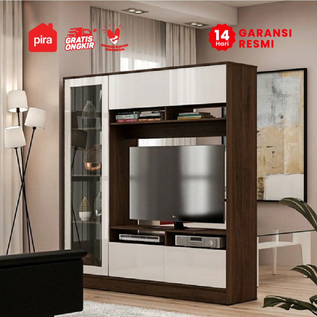 Pira Bavarian - Bergen Meja TV/Rak TV - Brown Walnut & White Glossy