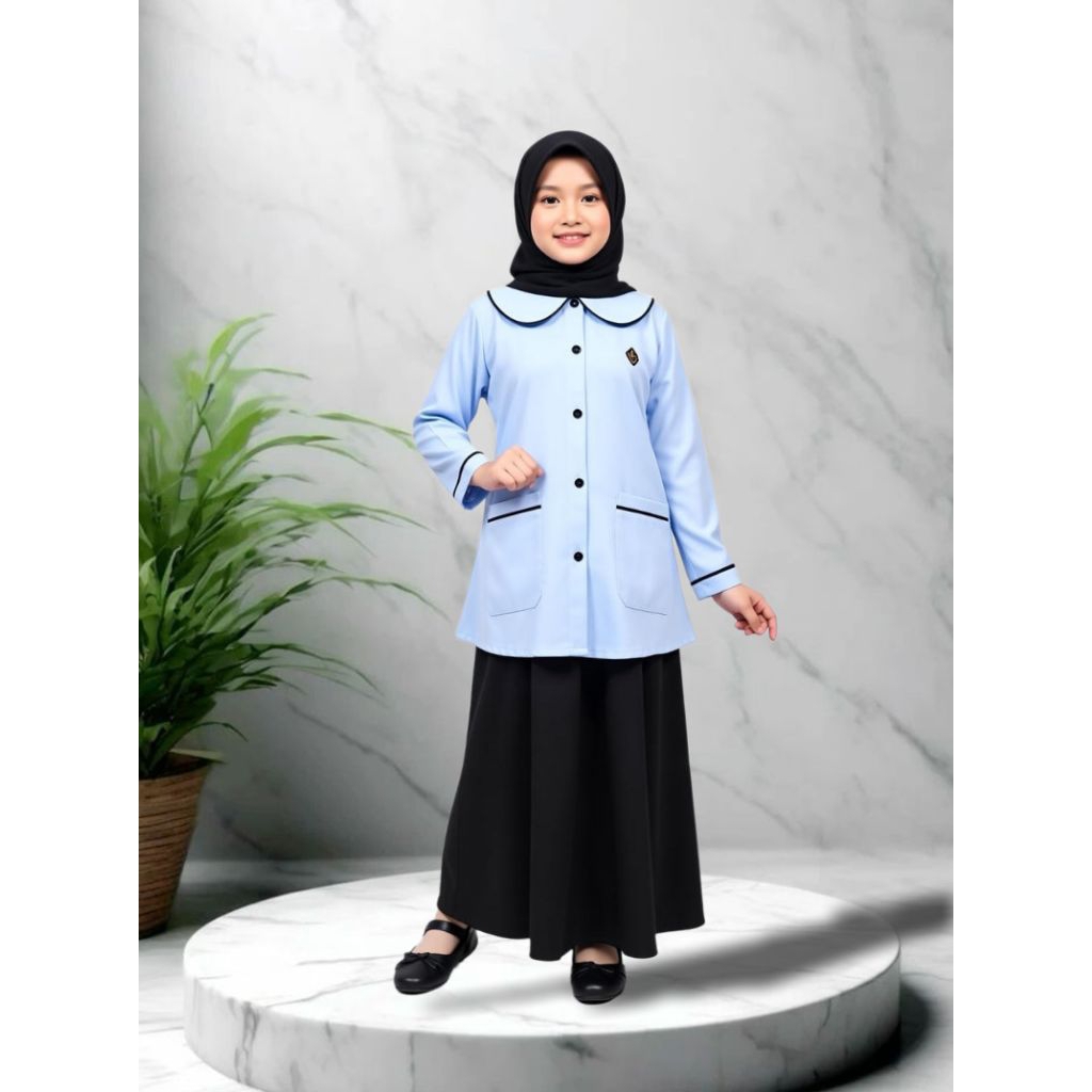 BAJU HITAM PUTIH SETROK ANAK PEREMPUAN KERAH KOREA TK /SD