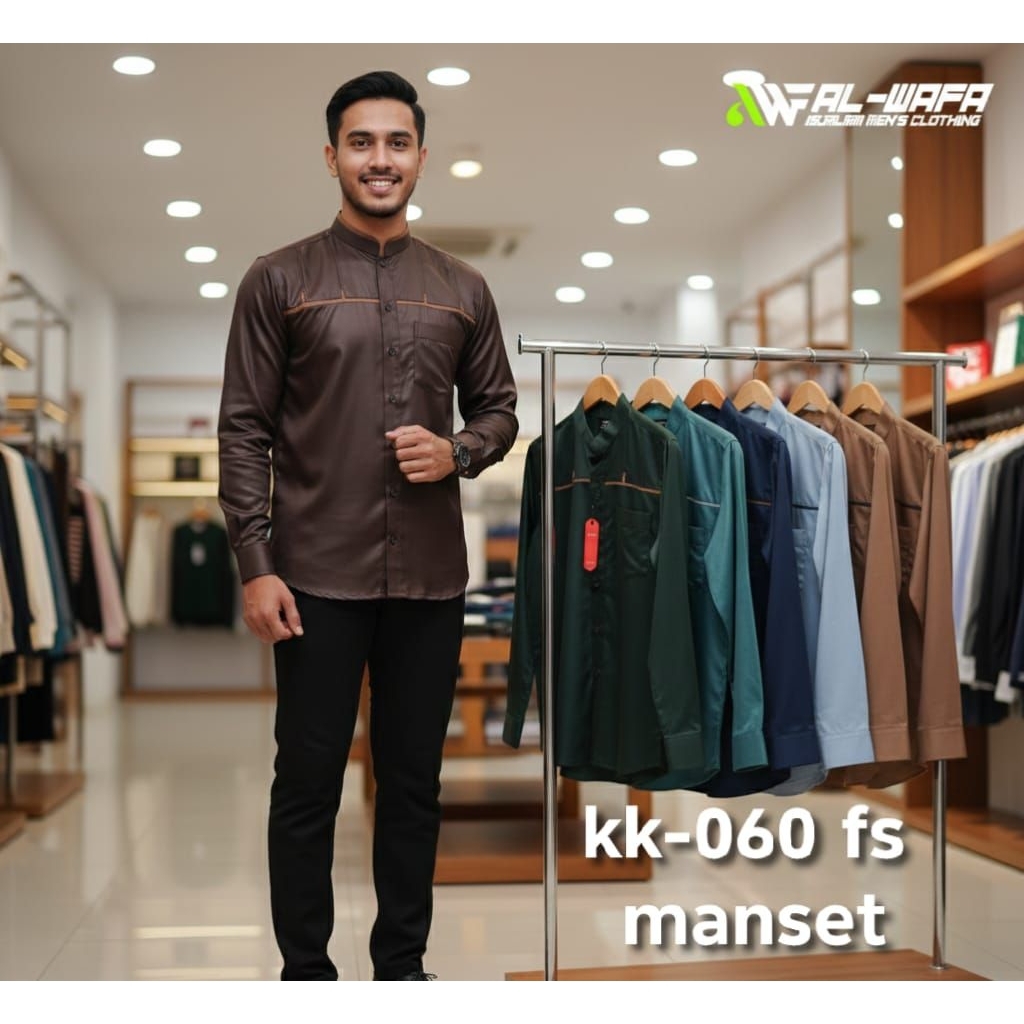 Baju Koko Pria Al-Wafa Warna Satin Korea Premium Lengan Panjang Baju Muslim Alwafa
