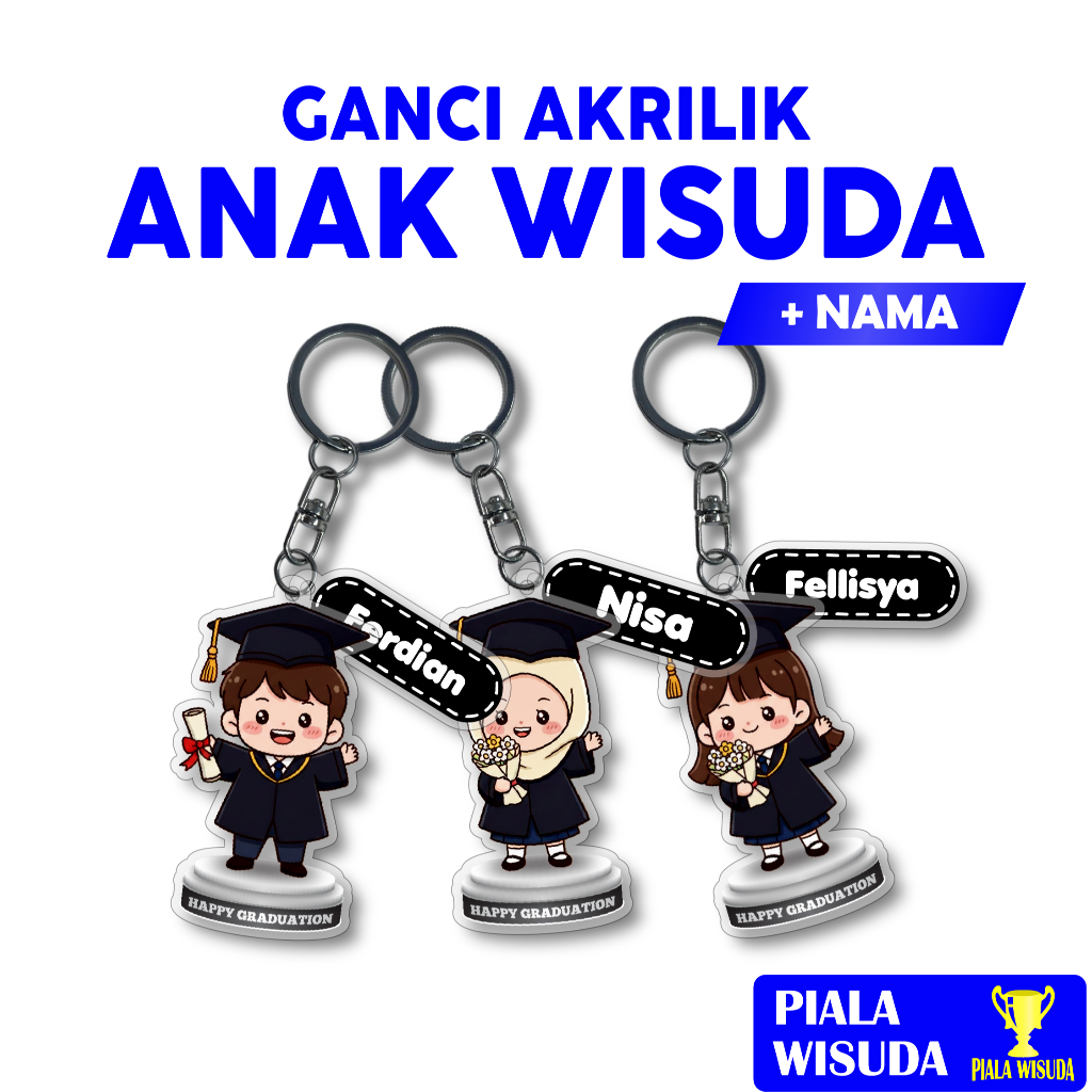 PialaWisuda Gantungan Kunci wisuda (GK) custom nama Gantungan Kunci akrilik Wisuda toga hitam
