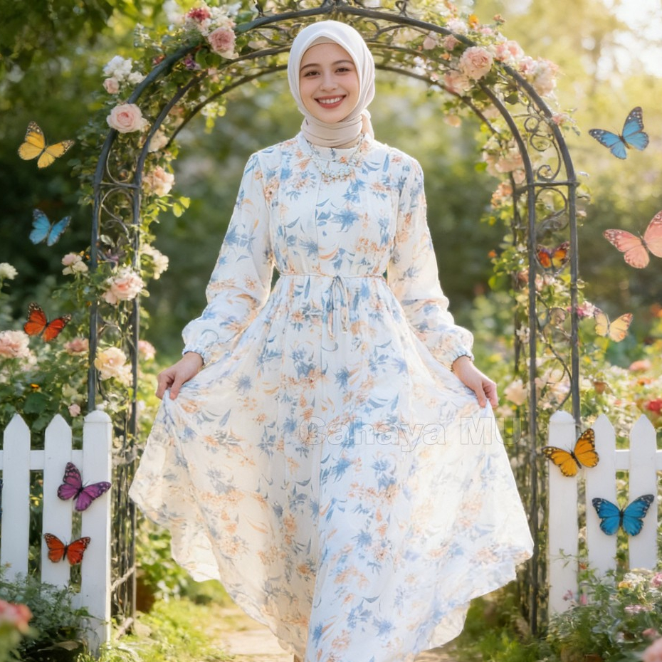 Gamis Motif Bunga Premium Kekinian/Gamis Motif Bunga Mewah  Elegan Terbaru