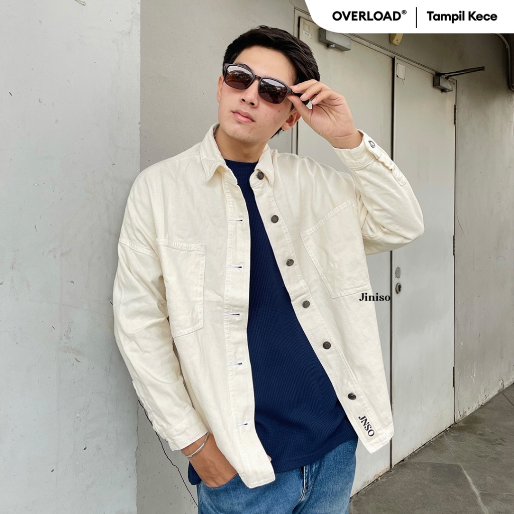 JINISO Pria Button Jaket Jeans Oversize Khaki